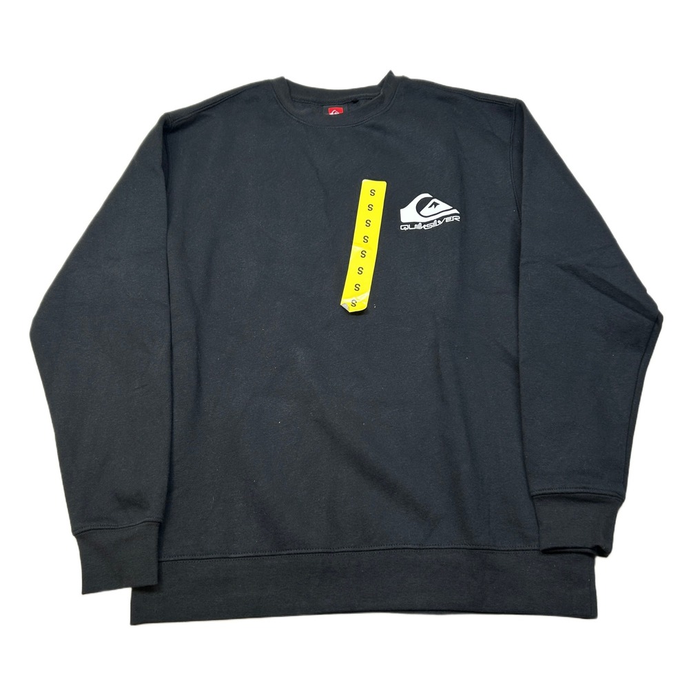 Quiksilver Crew Neck Sweatshirt Mens Small Black Pullover Jumper Logo‎ NEW